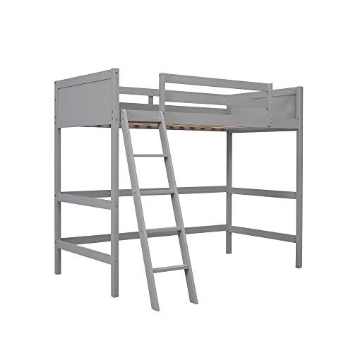 Harper & Bright Designs Grey Twin Loft Bed Frame with Angle Ladder and Full-Length Guardrails for Kids and Teens Harper & Bright Designs