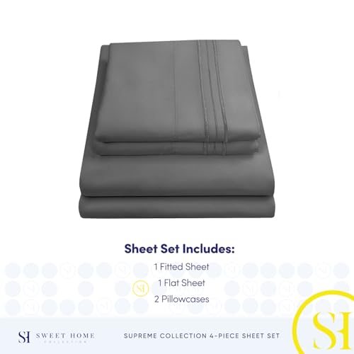 King Size Sheets - Breathable Luxury Bed Sheets with Full Elastic & Secure Corner Straps Built In - 1800 Supreme Collection Extra Soft Deep Pocket Bedding Set, Sheet Set, King, Gray Sweet Home Collection
