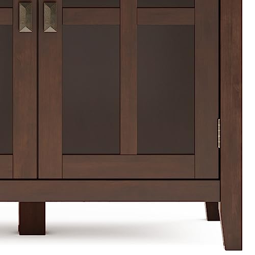 SIMPLIHOME Artisan SOLID WOOD 66 Inch Wide Contemporary Wide 4 Door Storage Cabinet in Russet Brown, For the Living Room, Entryway and Family Room SIMPLIHOME