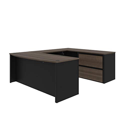 Bestar Connexion 72W U-Shaped Executive Desk with Lateral File Cabinet in Antigua & Black Bestar