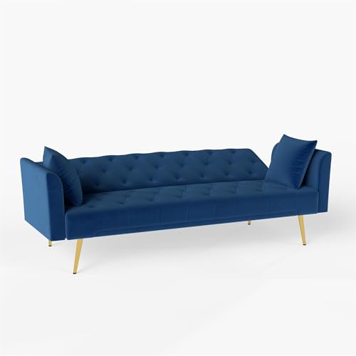 KEIKI 72" Futon Sofa Bed, 2-in-1 Loveseat, Velvet Upholstered Couches for Living Room, Sofa Sleeper for Small Space, Small Apartment Friendly Modern Home Soft Comfortable Folding Bed, Blue KEIKI