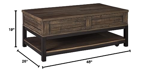 Signature Design by Ashley Johurst Rustic Rectangular Lift Top Coffee Table and Fixed Lower Shelf, Brown Signature Design by Ashley
