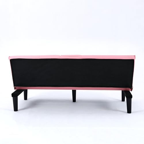67-inch PVC Sofabed Convertible Sleeper Sofa Bed w/Cup Holders &3 Reclining Backrest Futon Sofa Bed Love Seat Couch Modern Small Couches for Small Spaces for Living Room Office Apartment (Pink) GOAWGO