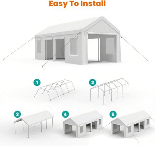 HobbyField 13x25ft Heavy Duty Carport with 6 Doors 4 Windows Portable Garage for 2 Cars Reinforced Steel Frame & UV Resistant PE Tarp All Weather Shelter for Trucks Boats ATVs HobbyField