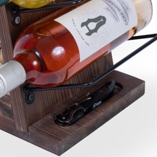 Rustic State Rueda Tabletop Wine Rack for 4 Bottles with 2 Stemware Glass Holder and Cork Storage Countertop Tray Freestanding Bar Organizer, Walnut Rustic State
