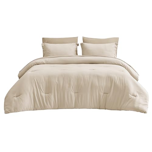 Bedsure King Size Comforter Set - 7 Pieces Light Beige King Bedding Set for All Seasons, Boho Contrasting Design Bed in a Bag with Comforter, Sheets, Pillowcases & Shams Bedsure