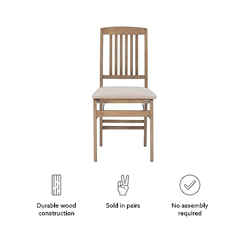 Linon Keira Wooden Folding Chair Upholstered Seat and Mission Back Set of 2, Dining Height, Rustic Natural & Beige Linon