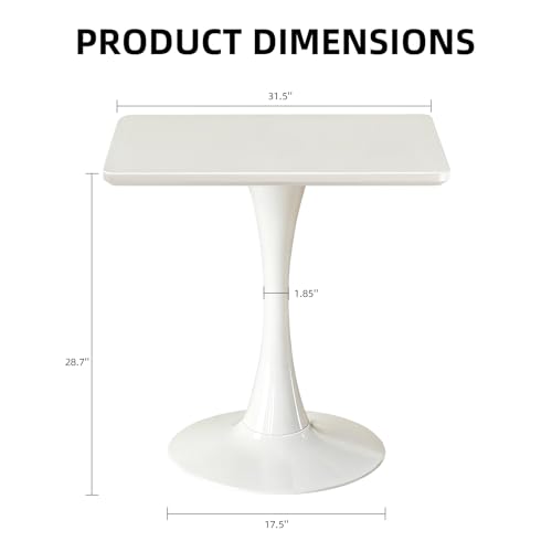 Hansweld Square Dining Table, 31.5" Tulip Table with Thickened Tabletop & Metal Pedestal, Mid Century Modern Bistro Table for Kitchen, Small Places, Living Room, Cafe (White) Hansweld