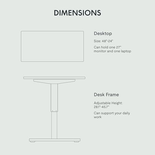 FLEXISPOT EN1 One Piece Standing Desk, 48 x 24 Inch Desktop Electric Adjustable Height Desk Home Office Computer Workstation Sit Stand up Desk (White Frame + Black Top, 2 Packages) FLEXISPOT
