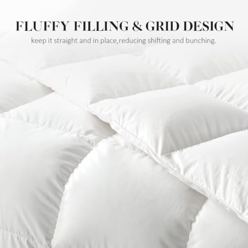 WhatsBedding Feather Down Fiber Comforter King Size,Duvet Insert King Filled with Feather and Down Fiber, All Season White Luxury Bed Comforter,Ultra Soft 100% Cotton 106"x90" WhatsBedding