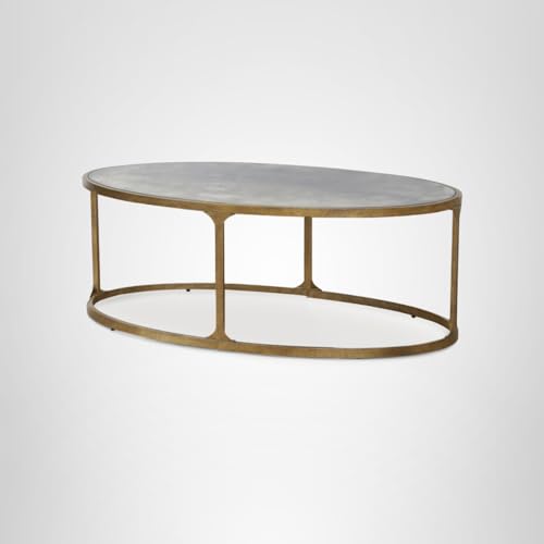 Signature Design by Ashley Korajane Oval Coffee Table with Tempered Glass Top, Faux Marble Finish, Steel Frame, 48" W x 27.38" D x 17.5" H, Antique Gold Signature Design by Ashley