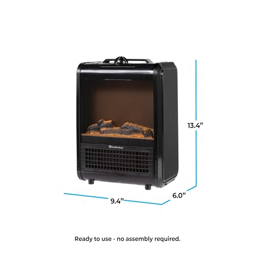 Comfort Zone Electric Mini Fireplace Space Heater with Realistic 3D Flame, Stay-Cool Body, Carry Handle, Overheat Sensor, and Safety Tip-Over Switch, Ideal for Home, Bedroom, & Office, 1,200W, CZFP1BK Comfort Zone