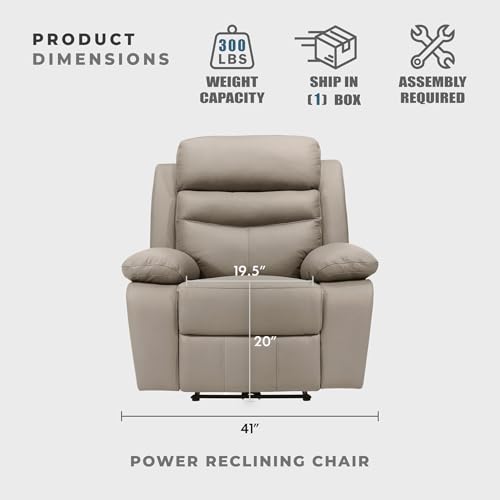 Lexicon Recliner Chair Living Room Leather Match Reclining Sofa Chair, Home Theater Seating, Wall Hugger Recliner, Power Recliner Sofa Chair for Living Room/Office/Apartment, Latte
