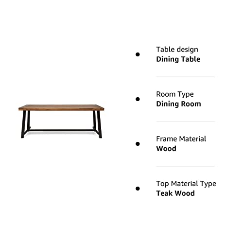Great Deal Furniture Beau Outdoor Eight Seater Wooden Dining Table, Teak and Rustic Metal Finish Great Deal Furniture