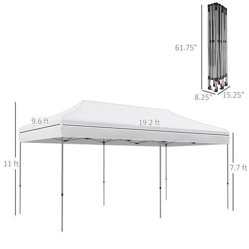 Outsunny 10' x 20' Pop Up Canopy Tent, Instant Sun Shelter with 3-Level Adjustable Height, Easy up Outdoor Tent for Parties with Wheeled Carry Bag for Garden, Patio, White Outsunny