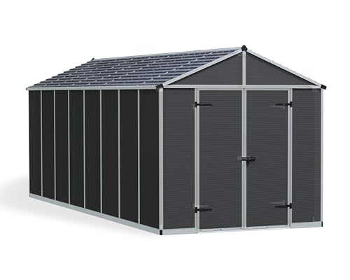 Palram - Canopia Rubicon 8 Ft. x 20 Ft. Shed DIY Storage with Polycarbonate and Aluminum Shed, Organization, Low-Maintenance Outdoor, Garden, Backyard, Utility Building with Skylight(Gray) CANOPIA