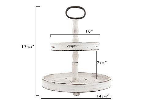 Creative Co-op EC0125 Distressed Wood 2-Tier Tray with Metal Handle, Cream Creative Co-Op