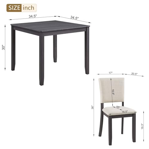 JIJIWANG Modern 4 Person Dining Table Set with 4 Chairs, Dining Table Set for 4 People, 5-Piece Wooden Dining Table Sets for Living Room, Kitchen and Dining Room, Antique Black + Beige JIJIWANG