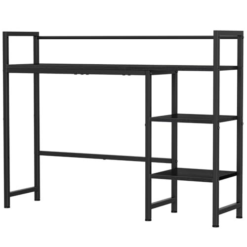 Snughome Desk Shelf, 38.6" Desk Hutch for Computer Monitor, Desktop Organizer Shelf, 4 Tier Desk Display Rack, Wood Desktop Bookshelf Storage Rack for Home Office Dorm, Black Snughome
