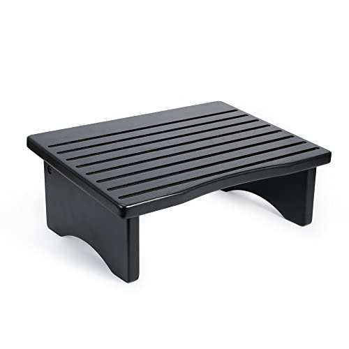 CONSDAN Foot Rest, Ergonomic Footrest for Under Desk at Work, Nursing Foot Stool, Natural Solid Wood Non-Slip Slanted Top Foot Stool for Office/Standing Desk (Black Color) CONSDAN