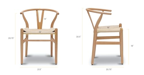 Poly and Bark Weave Modern Wooden Mid-Century Dining Chair, Hemp Seat, Natural (Set of 2) POLY & BARK