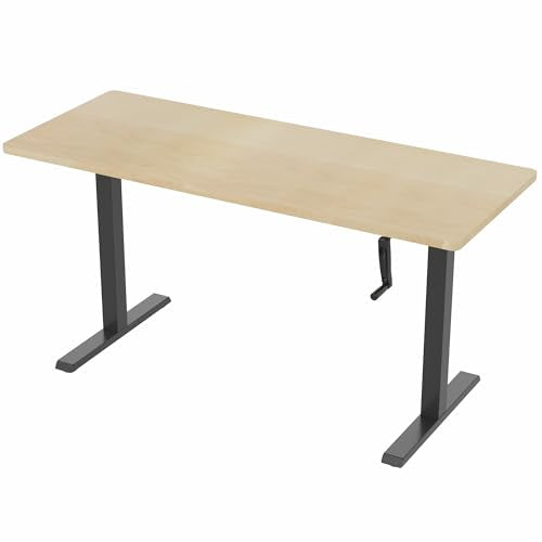 VIVO Manual Height Adjustable 60 x 24 inch Stand Up Desk, Light Wood Solid One-Piece Table Top, Black Frame, Standing Workstation with Foldable Handle, DESK-KIT-MB6C VIVO
