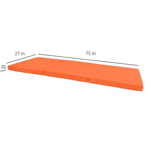 D&D Futon Furniture Trifold Foam Beds, Floor Tri-Fold Bed, Foldable Shikibuton Mattress Cushion Topper Mat for Space Saving Sleepover 3x27x75 in, Orange D&D Futon Furniture