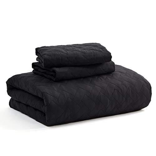 Bedsure Quilts Queen Size - Lightweight Bedspreads Queen Size with Basket Weave Pattern, Soft Quilt Bedding Set, Black Comforter Set Coverlet for All Seasons with 2 Pillow Shams (90" x 96") Bedsure
