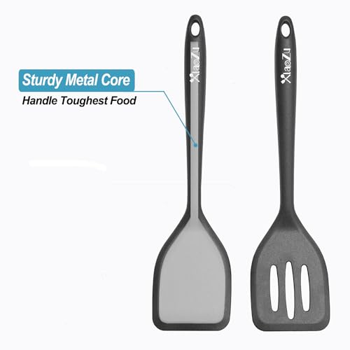 Silicone Spatula Turner Set, High Heat Resistant Spatulas with Seamless One Piece Design, Nonstick Rubber Flippers Utensils for Baking & Cooking,BPA-Free, Black,11 IN XiaoZu