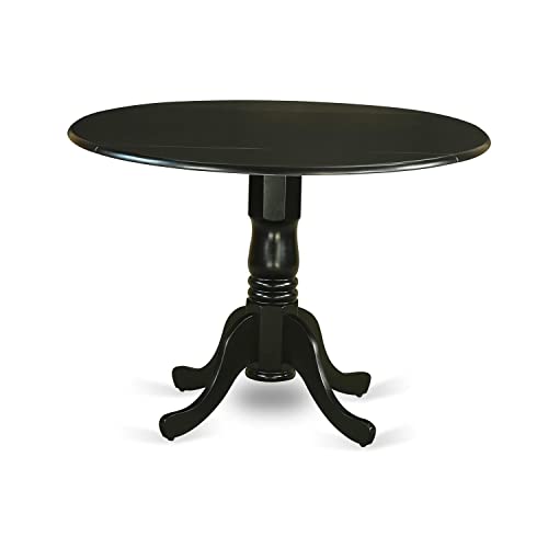 East West Furniture DLBO5-BLK-W 5 Piece Dinette Set for 4 Includes a Round Dining Room Table with Dropleaf and 4 Kitchen Dining Chairs, 42x42 Inch, Black East West Furniture