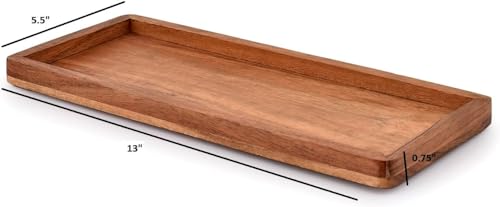 NIRMAN Acacia Wood Rectangular Wooden Platters for Home Decor, Food, Vegetables, Fruit, Charcuterie, Appetizer Serving Tray (13" x 5.5" x 0.75") (Set of 3) NIRMAN