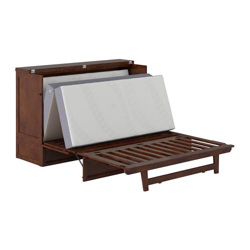 AFI, Tucson Queen Wood Murphy Bed Chest with 6" Mattress, Storage Drawer & Built-in USB Charger, Walnut AFI