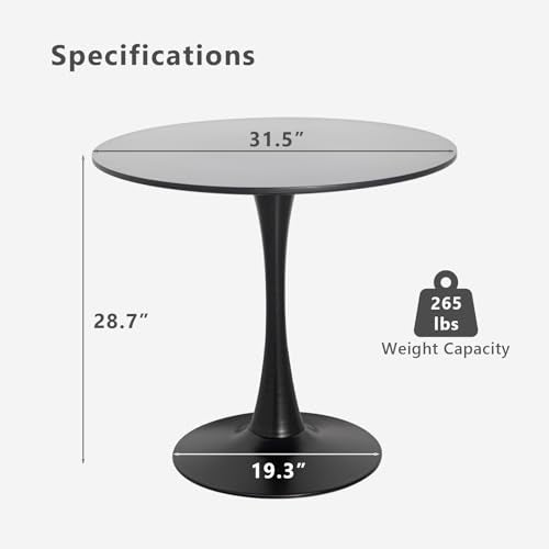 JETEAGO Dining Table and Chair Set 31.5" Black Round Table&2 Boucle Upholstered Chairs for Kitchen Dining Room Small Space 3 Piece Dining Table and Chair Set (Black) JETEAGO