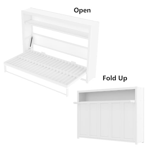 Twin Size Foldable Murphy Bed Frame with Shelf,Heavy-Duty Metal Wall Bed Cabinet, Fold into The Wall,Space-Saving Design for Bedroom,Guest Room,Home Office,White Generic