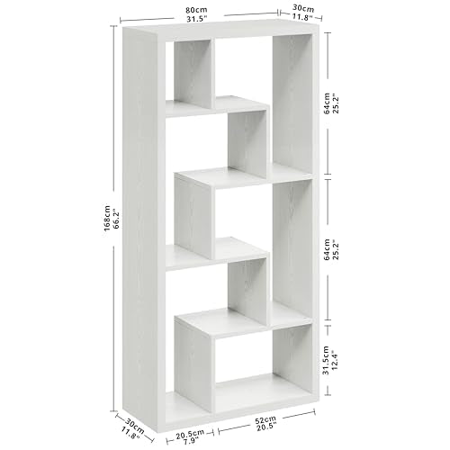 IRONCK Geometric Bookcase 6-Shelf Industrial Bookshelf White Etagere Bookcase Tall Storage Display Bookshelf with Thicken Shelf for Living Room Home Office IRONCK