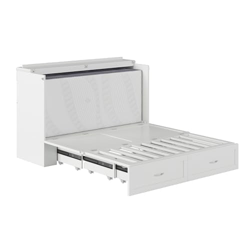 AFI Hamilton Queen Murphy Bed Chest with Mattress, Storage, and Built-in Charger in White AFI