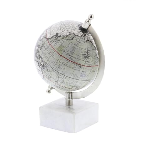 Deco 79 Marble Globe with Marble Base, 6" x 5" x 9", White Deco 79