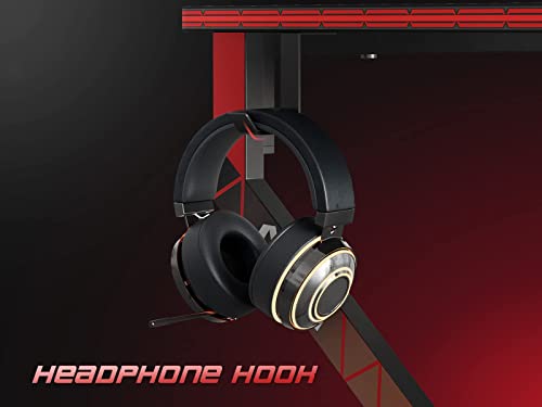 CubiCubi Simple Gaming Desk Z Shaped 47 inch Gamer Workstation, Home Computer Carbon Fiber Surface Gaming Desk PC Table with Headphone Hook CubiCubi