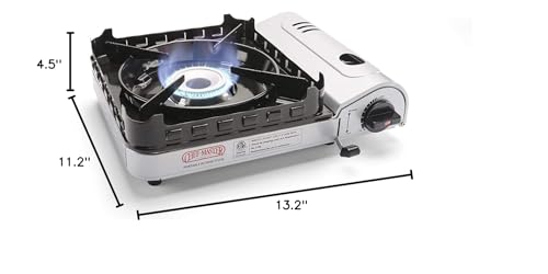 Chef Master 15,000 BTU Output Portable Butane Camping Stove, Peizo Click Ignition, Double Wind-Guard Portable Stove Burner for Emergencies, Tailgating, Hiking, Backpacking & Camping Essentials - 90019 Chef Master