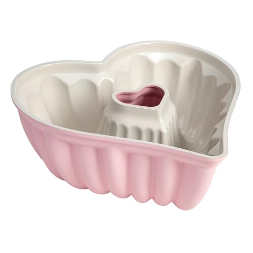 Paris Hilton Heart Shaped Fluted Cake Pan, Cast Aluminum with Clean Ceramic Nonstick Bakeware, Dishwasher Safe, Made without PFAS, PFOA, PFOS & PFTE, 9-Inch, Pink Paris Hilton