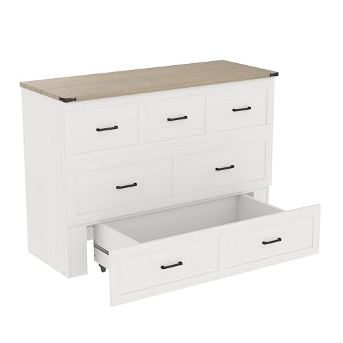 Ball & Cast Murphy Bed Queen Size,Hideaway Wall Cabinet Bed with Charging Station and 1 Large Storage Drawer,Multi-Functional Foldable Platform Beds Frame,can be Folded,for Apartment,Bedroom,White Ball & Cast