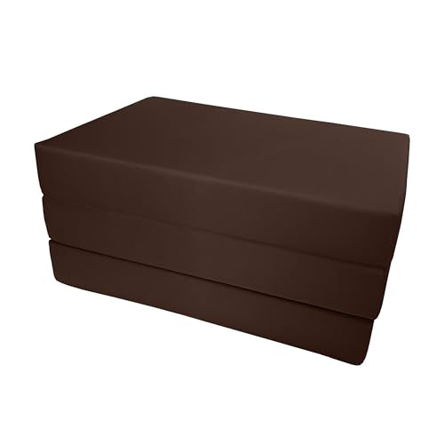 D&D Futon Furniture Brown Twin Size Shikibuton Trifold Foam Bed 6 x 39 x 75 Long, 1.8 Lbs High Density White Foam, Floor Foam Folding Mattress Ottoman D&D Futon Furniture