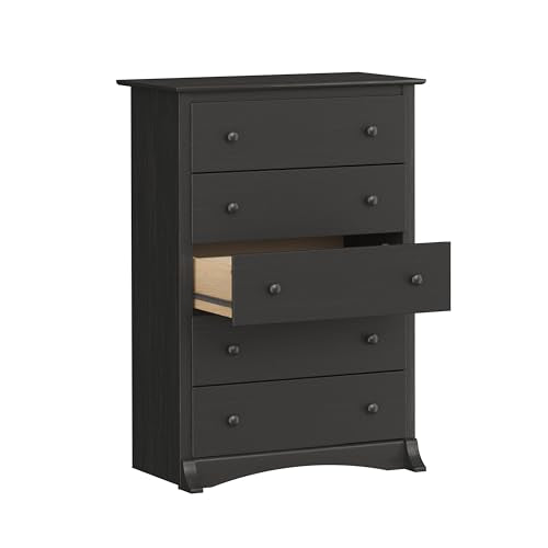 Prepac Sonoma Traditional 5-Drawer Tall Dresser for Bedroom, Functional Bedroom Dresser Chest of Drawers 17.75" D x 31.5" W x 44.75" H, Washed Black, HDC-3345 Prepac