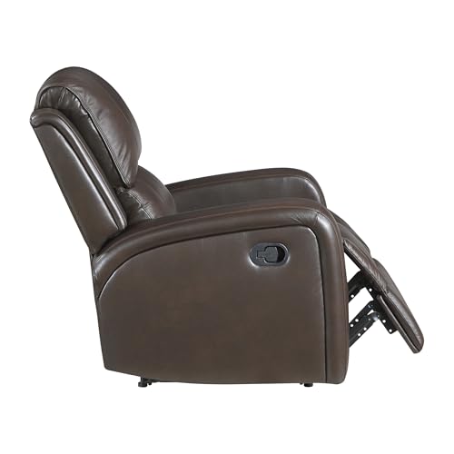 Lexicon Manual Reclining Chair, Top Grain Leather Match Wall Hugger Recliner Chair, Tab Pull Reclining, High Density Foam Over Pocket Coils, for Living Room/Reading Nook/Bedroom, Brown Lexicon