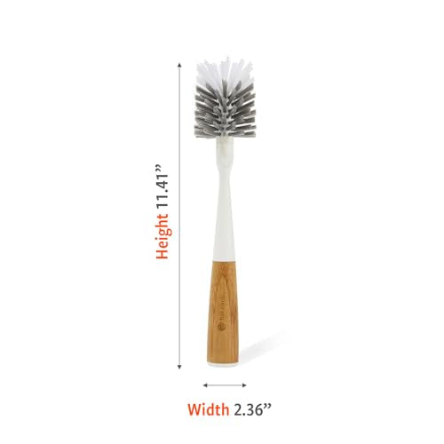 Full Circle Clean Reach Bottle Brush with Replaceable Bristle Brush Head, Bamboo Handle, White Full Circle