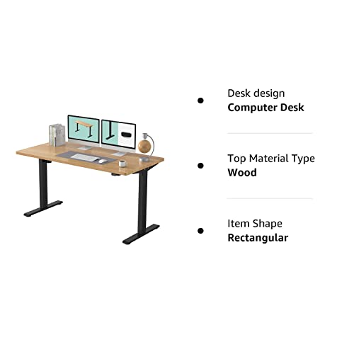 FLEXISPOT Standing Desk Height Adjustable Desk Electric Sit Stand Desk Home Office Table (55x28 Black+Maple 2 Packages) FLEXISPOT
