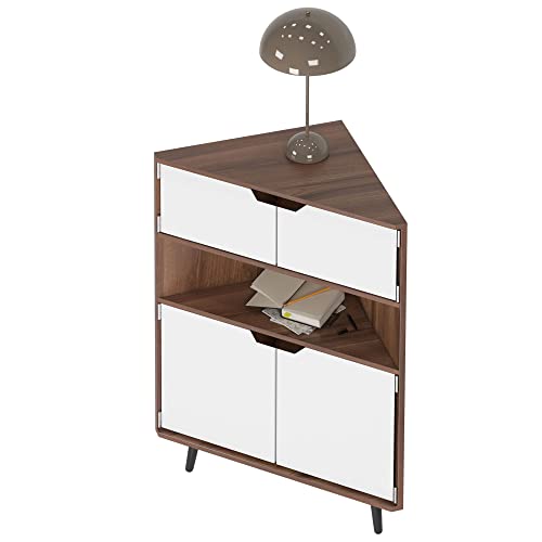 SogesHome Wood Corner Cabinet Wall Corner Storage Cabinet, Storage Display Table Stand Cabinet, with Doors and Open Shelf, for Small Places, Living SogesHome