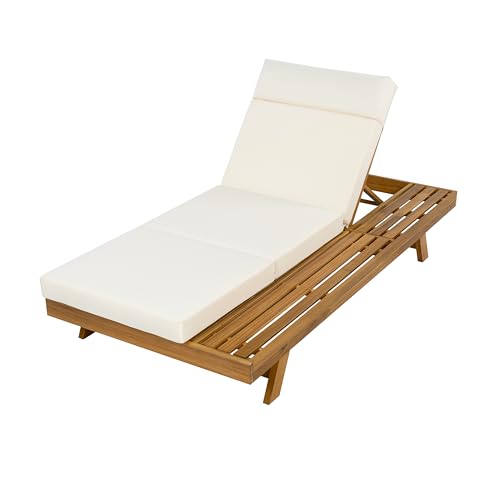 Merax Acacia Wood Chaise Lounge Chair Outdoor Set of 2, Patio Recliner with 4 Position Adjustable Backrest and 4" Thick Four-fold Cushion