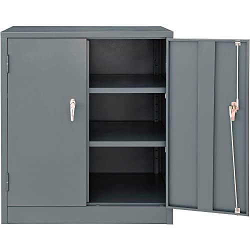Global Industrial Counter Height Cabinet with Locking Lever Handle, 2 Height Adjustable Shelves, 300 lbs Shelf Capacity, 36" W x 24" D x 42" H, Unassembled, Gray Global Industrial
