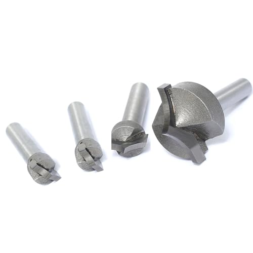 Akylin 4pcs Point Cutting Roundover Router Bit Set,1/4" Shank,Cutting Dia. 3/8“,3/8",1/2" and 1",Round-Over Plunge Cutter for Wood Engraving, 2D and 3D Carving Akylin